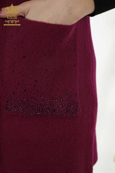 Wholesale Women's Vest - Pocket Stone Embroidered - Purple - 30243 | KAZEE - 6