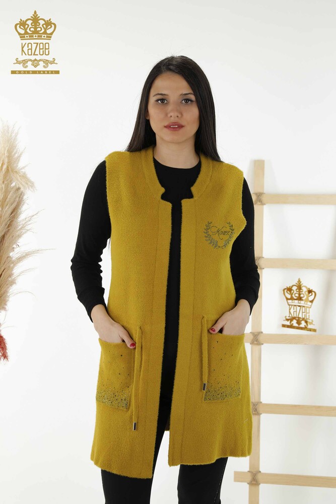 Wholesale Women's Vest - Pocket Stone Embroidered - Saffron - 30243 | KAZEE - 1