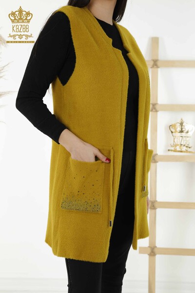 Wholesale Women's Vest - Pocket Stone Embroidered - Saffron - 30243 | KAZEE - 2