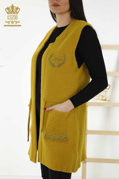 Wholesale Women's Vest - Pocket Stone Embroidered - Saffron - 30243 | KAZEE - 4