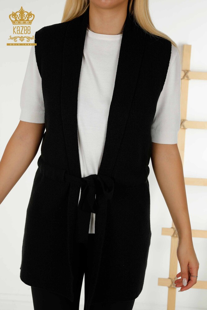 Wholesale Women's Vest with Rope Tie Black - 30410 | KAZEE - 2