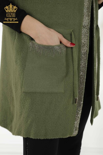 Wholesale Women's Vest - Stone Embroidered - Tied Rope - Khaki - 30244 | KAZEE - 2