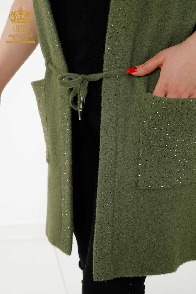 Wholesale Women's Waistcoat Pockets Tied Rope Khaki - 30246 | KAZEE - 5