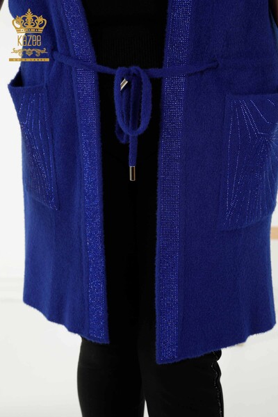 Wholesale Women's Waistcoat - Stone Embroidered - Tied Thread - Dark Blue - 30244 | KAZEE - 6