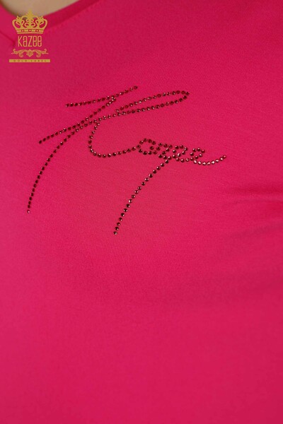 Wholesale Women's Blouse - Button Detailed - Fuchsia - 79297 | KAZEE - 3