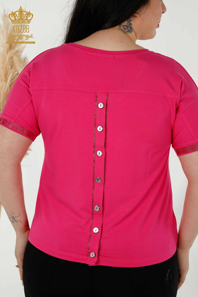 Wholesale Women's Blouse - Button Detailed - Fuchsia - 79297 | KAZEE - 5