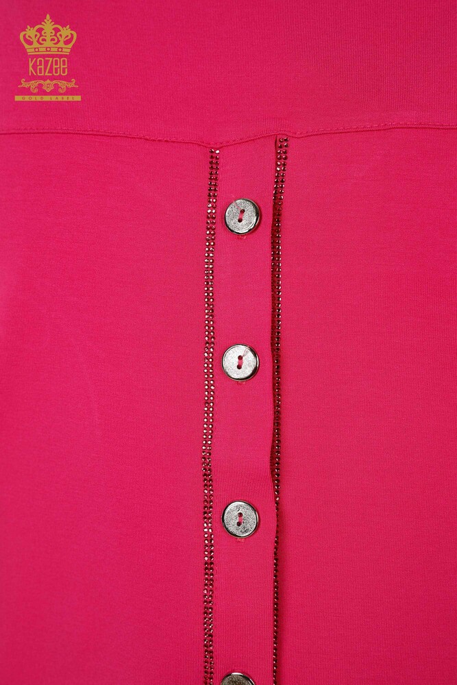 Wholesale Women's Blouse - Button Detailed - Fuchsia - 79297 | KAZEE - 6