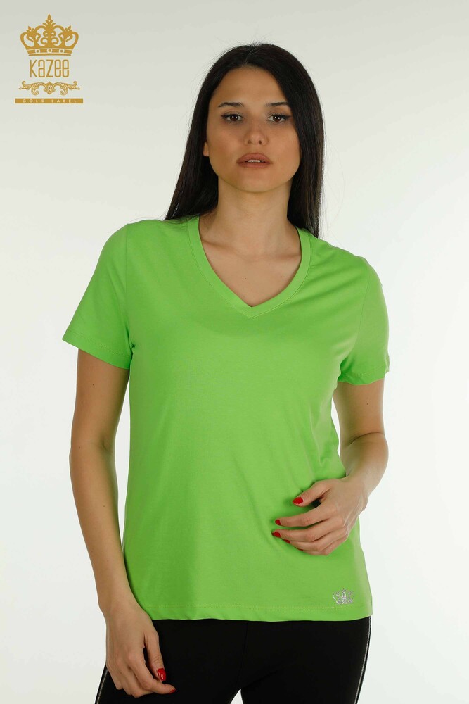 Wholesale Women's Blouse Short Sleeve Pistachio Green - 79561 | KAZEE - 1