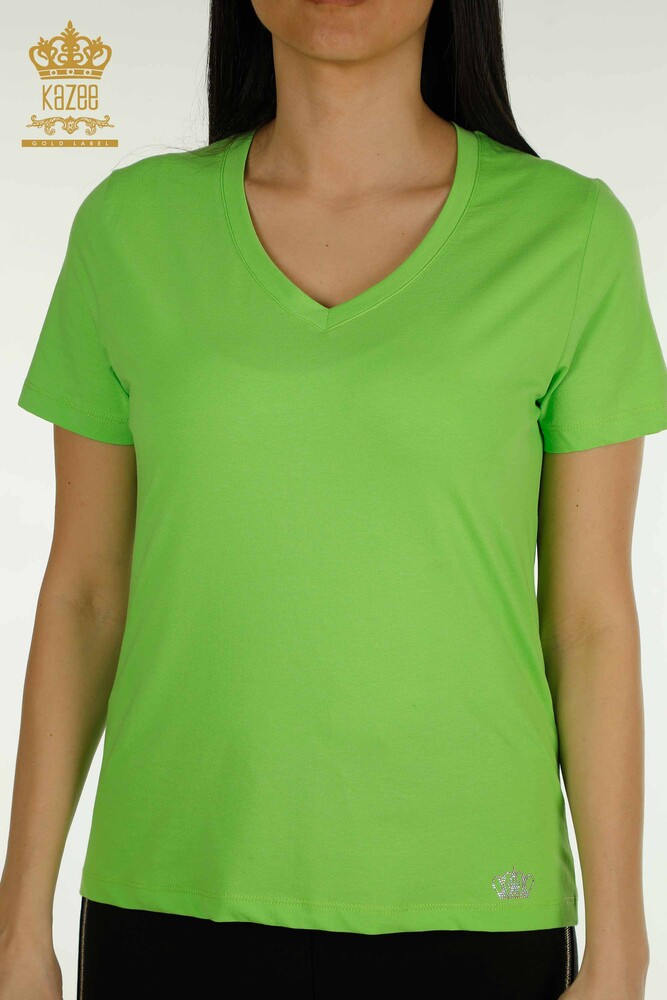 Wholesale Women's Blouse Short Sleeve Pistachio Green - 79561 | KAZEE - 2