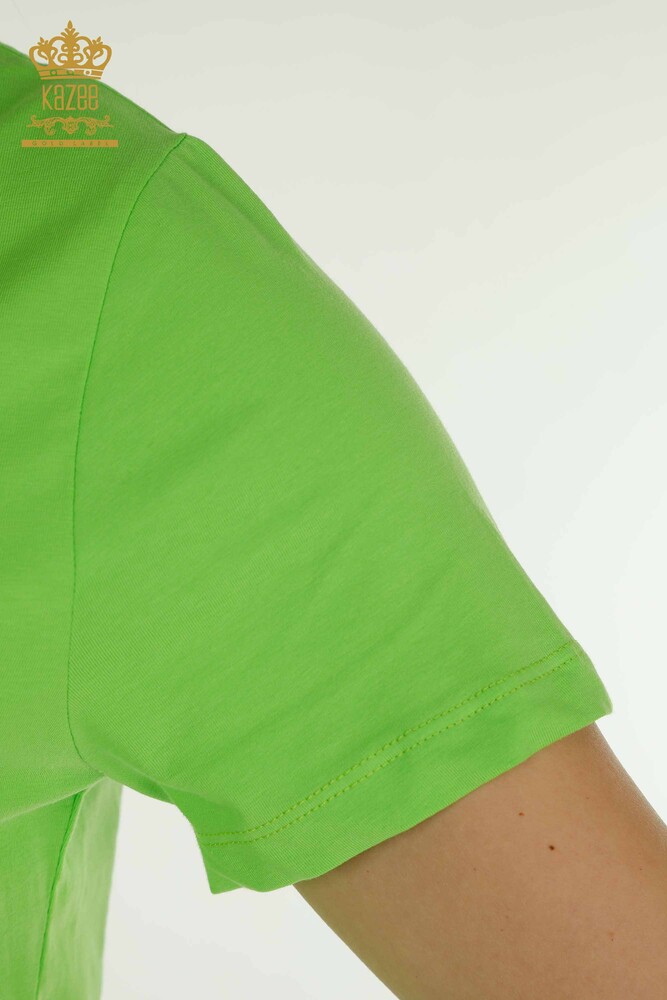 Wholesale Women's Blouse Short Sleeve Pistachio Green - 79561 | KAZEE - 5