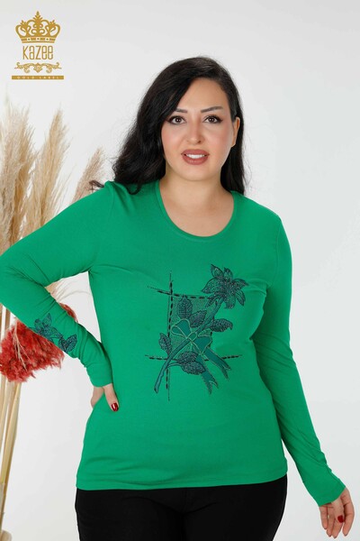 Wholesale Women's Blouse Stone Embroidered Green - 79011 | KAZEE - Kazee