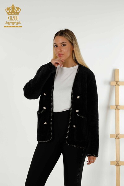 Wholesale Women's Cardigan Angora Pocket Black - 30263 | KAZEE 