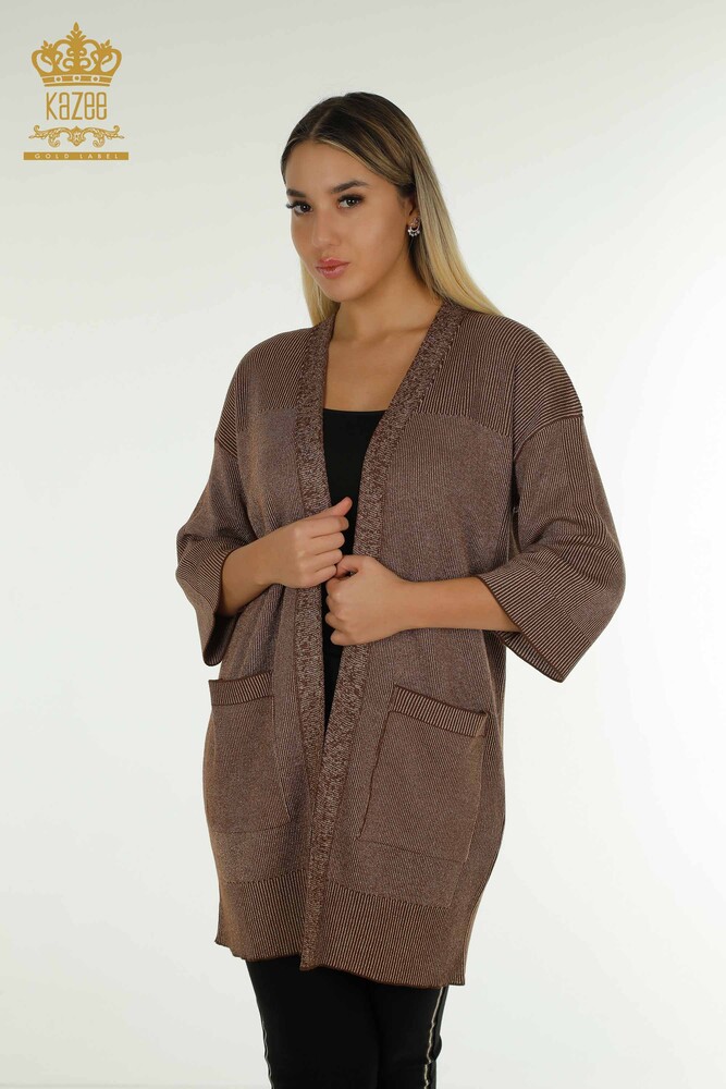 Wholesale Women's Cardigan Glitter Brown - 30135 | KAZEE - 1