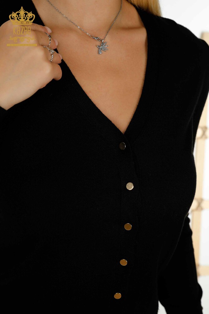 Wholesale Women's Cardigan with Sleeve Button Detail, Black - 30136 | KAZEE - 3