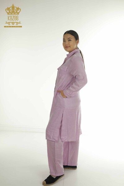 S&M - Wholesale Women's Double Suit with Slit Detail Lilac - 2402-211684 | S&M