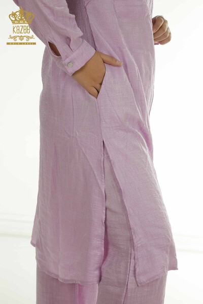 Wholesale Women's Double Suit with Slit Detail Lilac - 2402-211684 | S&M - Thumbnail (2)
