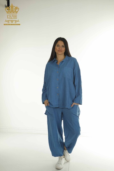 S&M - Wholesale Women's Double Suit with Pocket Indigo - 2402-211670 | S&M