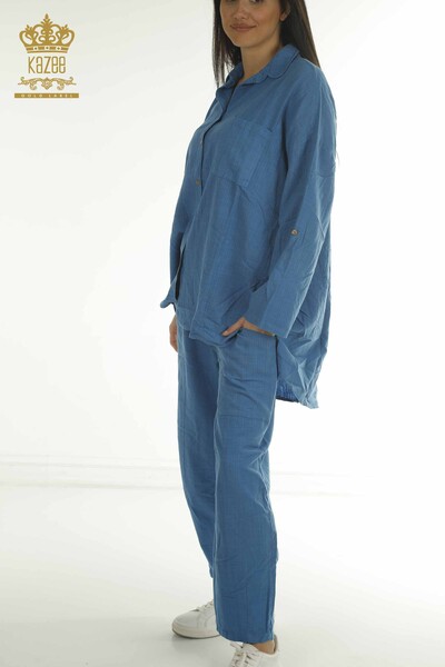 S&M - Wholesale Women's Double Suit with Pocket Indigo - 2402-211670 | S&M (1)