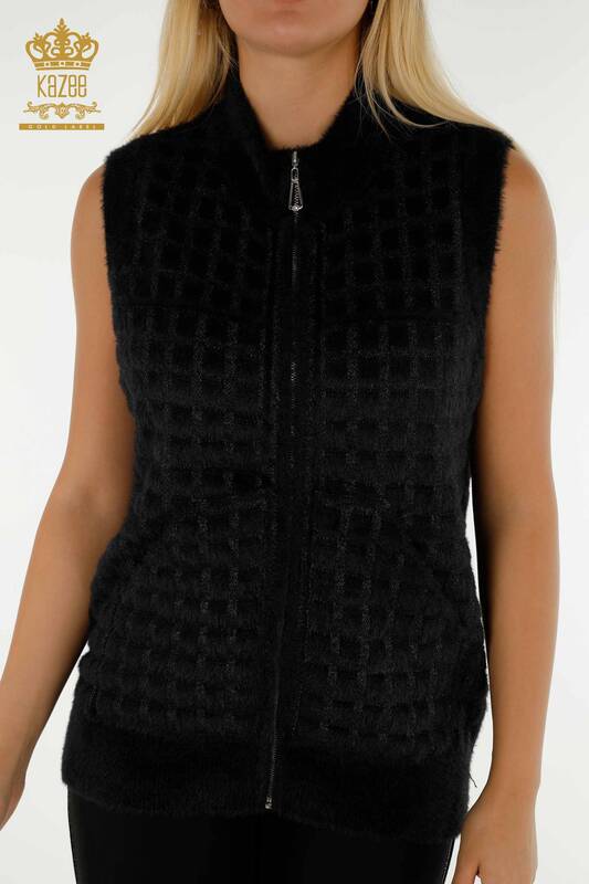 Wholesale Women's Cardigan Sleeveless Angora Black - 30212 | KAZEE