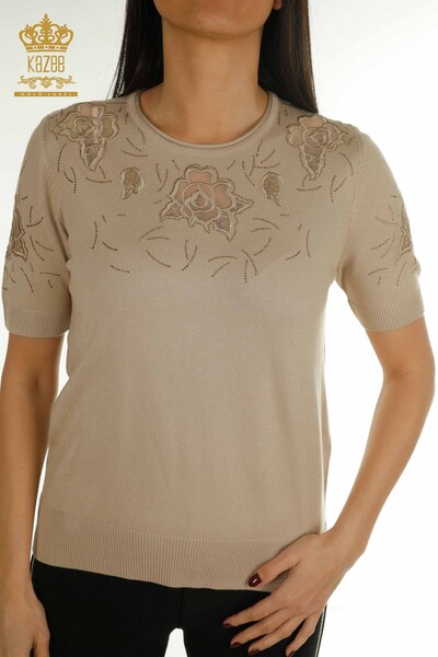 Wholesale Women's Knitwear Sweater American Model Beige - 31036 | KAZEE - 2