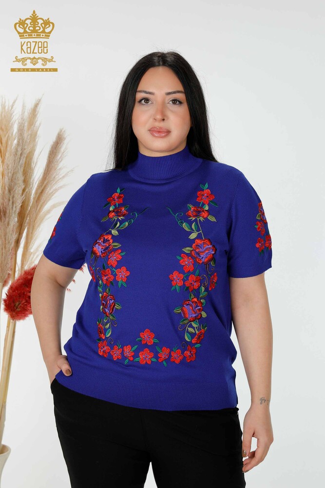 Wholesale Women's Knitwear Sweater Flower Patterned Saks - 15876 | KAZEE - 1