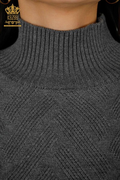 Wholesale Women's Knitwear Sweater Side Tie Patterned Anthracite - 30000 | KAZEE - 3