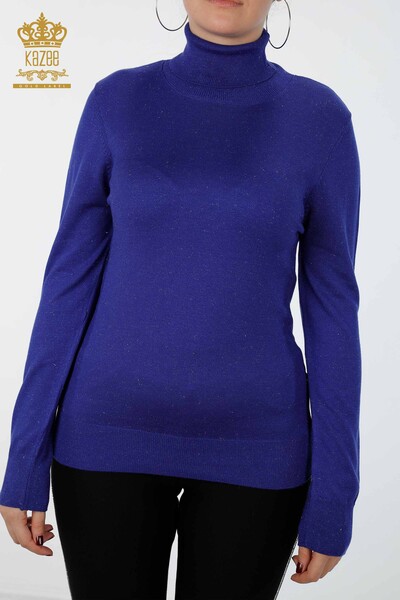 Wholesale Women's Knitwear Sweater Glitter Transition Turtleneck Oversize - 15144 | KAZEE - 2