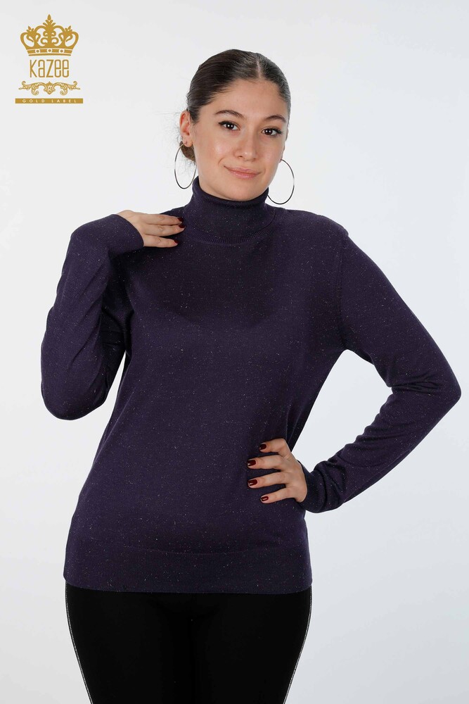 Wholesale Women's Knitwear Sweater Glitter Transition Turtleneck Oversize - 15144 | KAZEE - 21