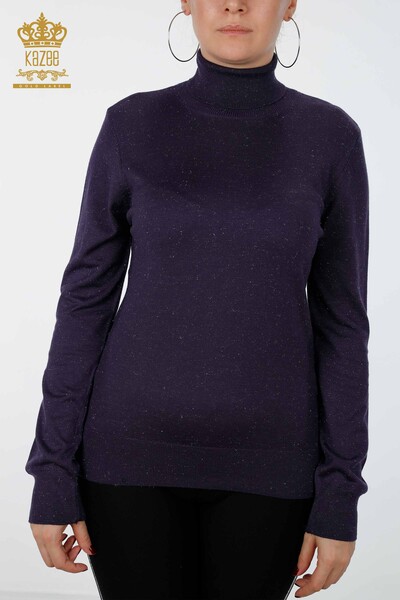 Wholesale Women's Knitwear Sweater Glitter Transition Turtleneck Oversize - 15144 | KAZEE - 22