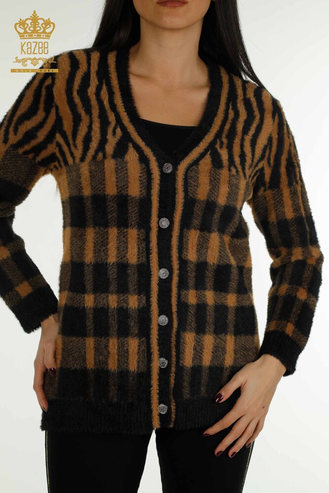 Wholesale Women's Long Cardigan Angora Two Colors Brown Black - 30587 | KAZEE - 2