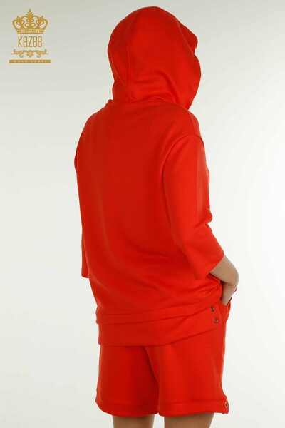 Wholesale Women's Shorts Tracksuit Set Hooded Orange - 17695 | KAZEE - 16