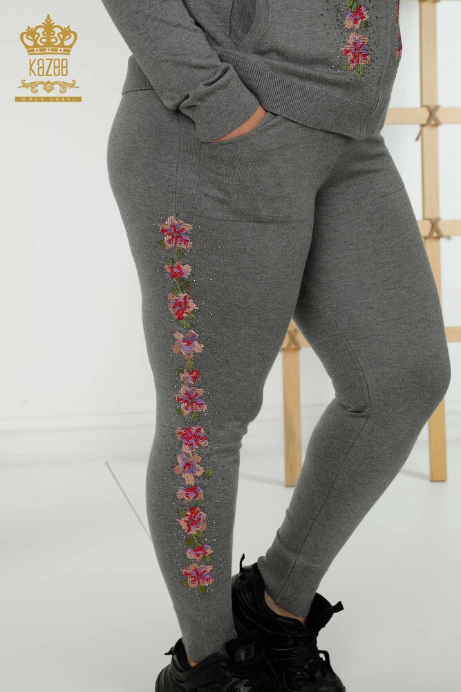 Wholesale Women's Tracksuit Set Floral Pattern Gray - 16658 | KAZEE - 9