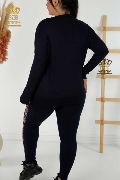 Wholesale Women's Tracksuit Set Floral Patterned Navy Blue - 16658 | KAZEE - Thumbnail