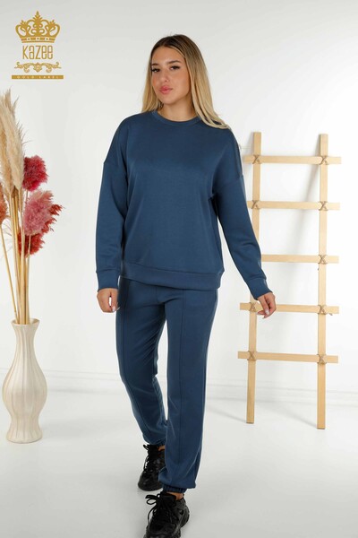 Wholesale Women's Tracksuit Basic Pocket Indigo - 17579 | KAZEE - Thumbnail