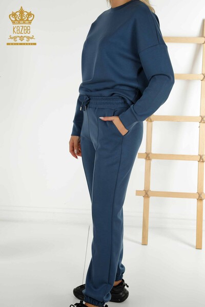 Wholesale Women's Tracksuit Basic Pocket Indigo - 17579 | KAZEE - Thumbnail