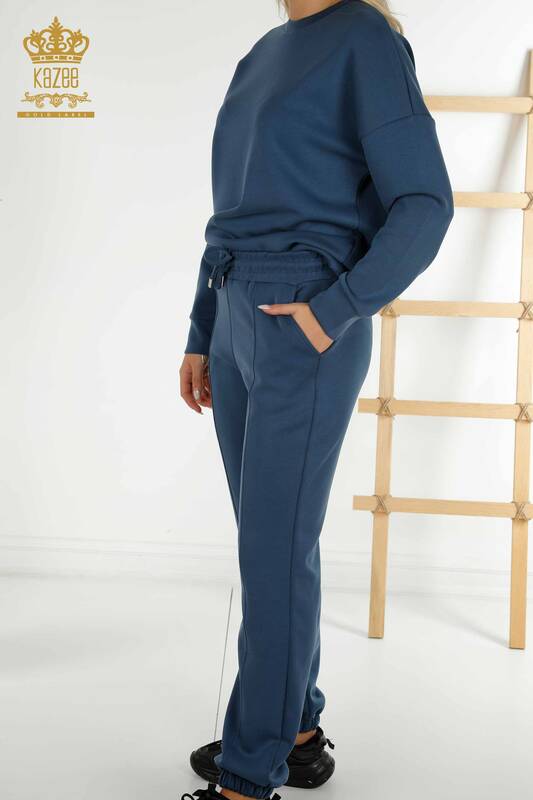 Wholesale Women's Tracksuit Basic Pocket Indigo - 17579 | KAZEE