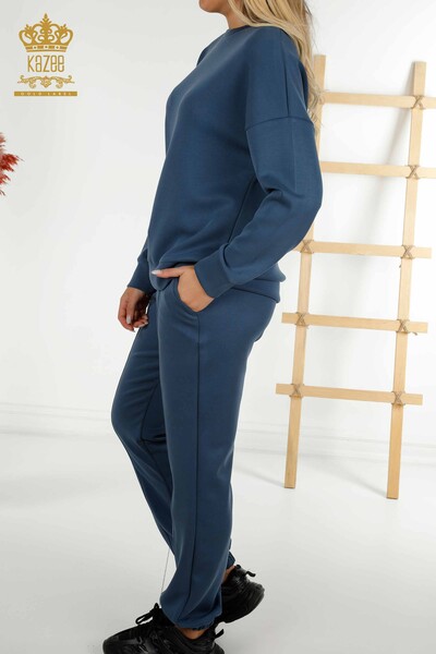 Wholesale Women's Tracksuit Basic Pocket Indigo - 17579 | KAZEE - Thumbnail