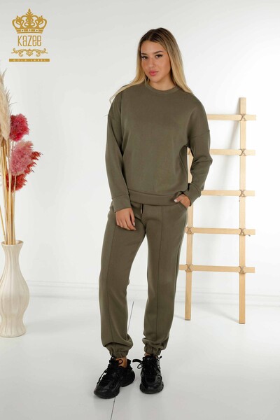 Wholesale Women's Tracksuit Basic Pocket Khaki - 17579 | KAZEE - Kazee