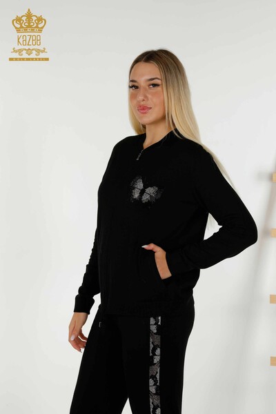 Wholesale Women's Tracksuit Set Black with Butterfly Pattern - 16678 | KAZEE - 2