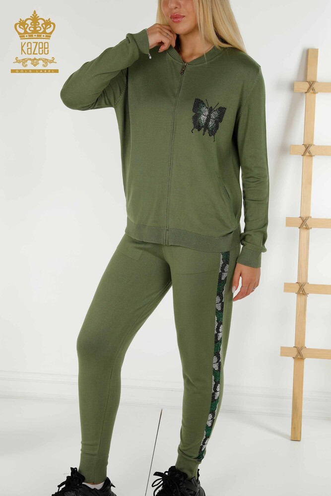 Wholesale Women's Tracksuit Set Butterfly Patterned Khaki - 16678 | KAZEE - 3