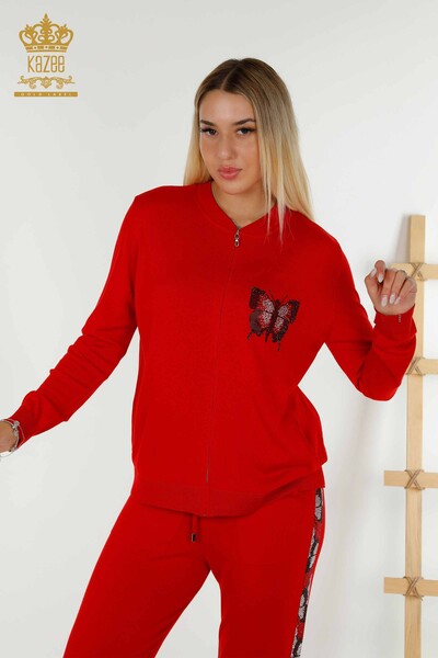 Wholesale Women's Tracksuit Set Red with Butterfly Pattern - 16678 | KAZEE - 2