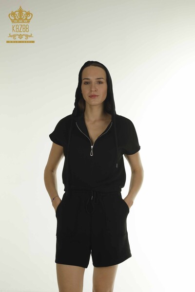 Wholesale Women's Tracksuit Set Hooded Black - 17704 | KAZEE - Thumbnail