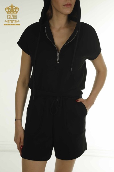 Wholesale Women's Tracksuit Set Hooded Black - 17704 | KAZEE - Thumbnail