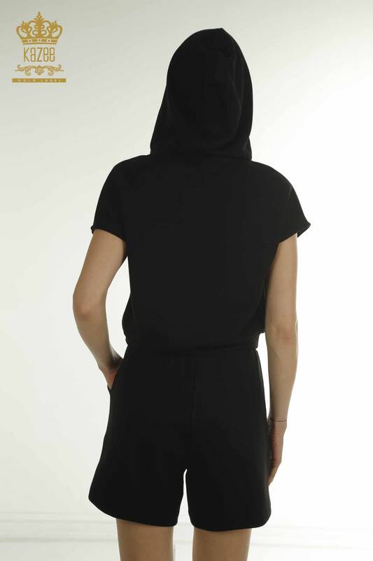 Wholesale Women's Tracksuit Set Hooded Black - 17704 | KAZEE