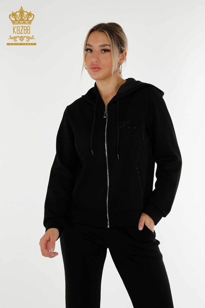 Wholesale Women's Tracksuit Set Hooded Black - 20414 | KAZEE - 4