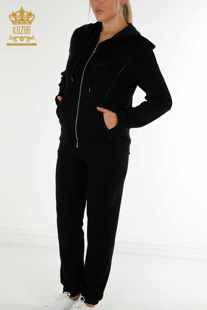 Wholesale Women's Tracksuit Set Hooded Black - 20414 | KAZEE - 5