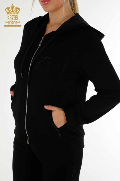 Wholesale Women's Tracksuit Set Hooded Black - 20414 | KAZEE - 6