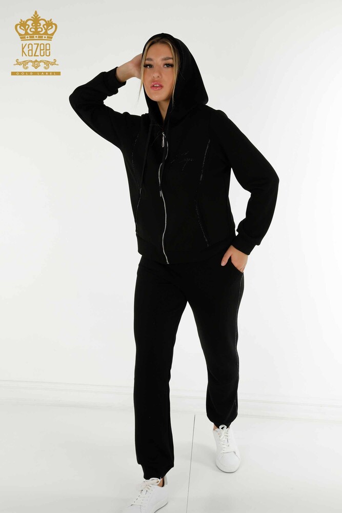 Wholesale Women's Tracksuit Set Hooded Black - 20414 | KAZEE - 2