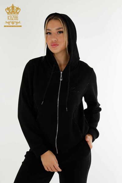 Wholesale Women's Tracksuit Set Hooded Black - 20414 | KAZEE - 3