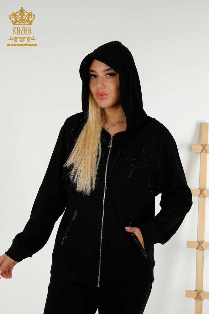 Wholesale Women's Tracksuit Set Hooded Black - 20415 | KAZEE - 2